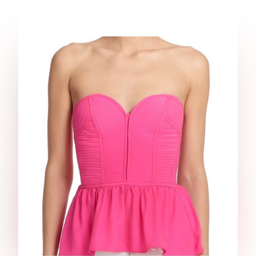💕💕PARKER BUSTIER SILK TOP WITH RUFFLE TRIM. SMALL. HOT PINK.